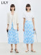 LILY summer new women's clothing, romantic retro print design, elegant high-waisted A-line slim skirt