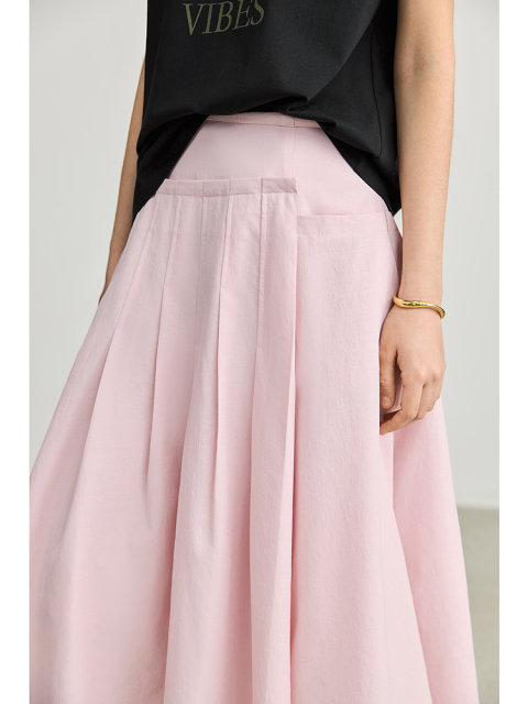 LILY2025 Spring New Style Design Asymmetric High Waist Loose Casual A-line Skirt Pleated Skirt Women's Umbrella Skirt
