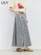 LILY summer new retro washing denim A-shaped simple skirt mid-length
