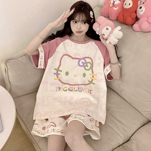 
Pajamas for women summer pure cotton short-sleeved junior high school student girls plus size fat mm200*0.5kg home wear set