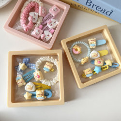 Boxed Set of 6 Cute Butter Bear Series Hair Clips, Cartoon Fun Bb Clips, Fringe Clips, Duckbill Clips
