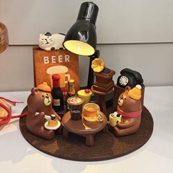 Healing Japanese-Style Bear Coffee Miscellaneous Goods Cute Miniature Figurines Cafe Night Light Decoration Atmosphere Desktop Gift