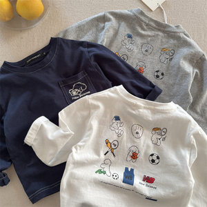 
Baby long-sleeved T-shirt cartoon printed pocket pure cotton T spring and autumn style men and girls base shirt Class A children's inner T-shirt