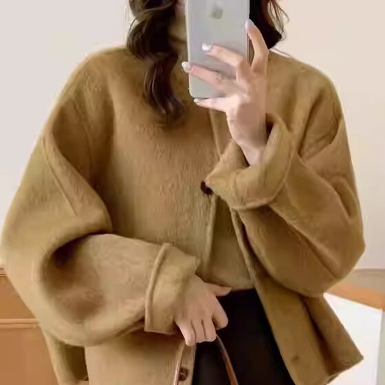 
26 new spring double-sided wool small woolen coat for women Korean style light luxury Hepburn style short woolen coat
