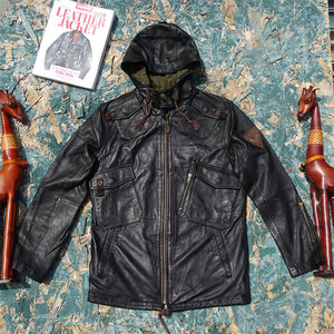 Selling the hooded slim slim New Zealand in the oral sheep leather leather coat men's trench coat leather jacket
