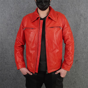 17 pieces of sacrifice layer of vegetable tannant cotton leather leather coat men's slimming lapel classic multi -pocket autumn leisure
