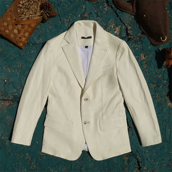 
Do you dare to challenge pure white? Original color white surplus first-layer sheepskin genuine leather men's suit exported to the United States