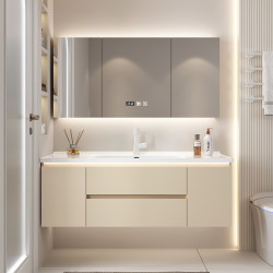 Bathroom Cabinet Combination Smart Bathroom Cabinet Bathroom Sink Cream Style New Integrated Ceramic Hand Wash Basin
