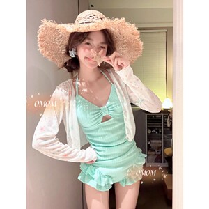
Mint summer one-piece swimsuit two-piece set fresh girlish slim hot spring water park vacation swimsuit 2553