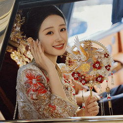 New Wedding Xiuhe Fan DIY Material Kit, Double-Sided High-End Wedding Gift, Champagne Color Bridal Fan