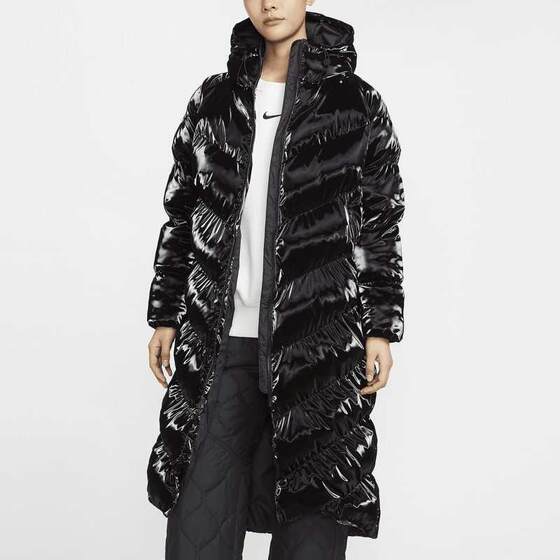 Nike women's fashionable long shiny warm hooded cotton coat FV7828-010