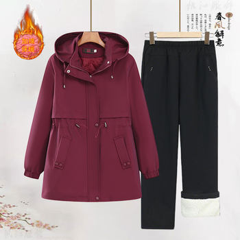 
Mother's spring and autumn velvet thickened mid-length coat