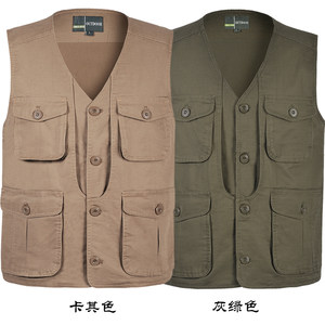Middle -aged and elderly outdoor spring and autumn multi -pocket men's photography all -cotton folder pure cotton vest men's vest reporter fishing