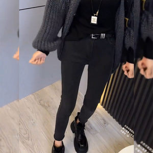 
European elastic straight jeans for women in autumn new large size pear shape high waist slimming nine-point pencil pants