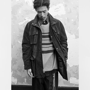 
UNICAHOMME/retro suede cow leather hunting silhouette goose down leather jacket for men