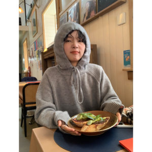 
ifbeer grey hooded pullover sweater Korean style loose women ins winter top long sleeve retro ins knitted sweater