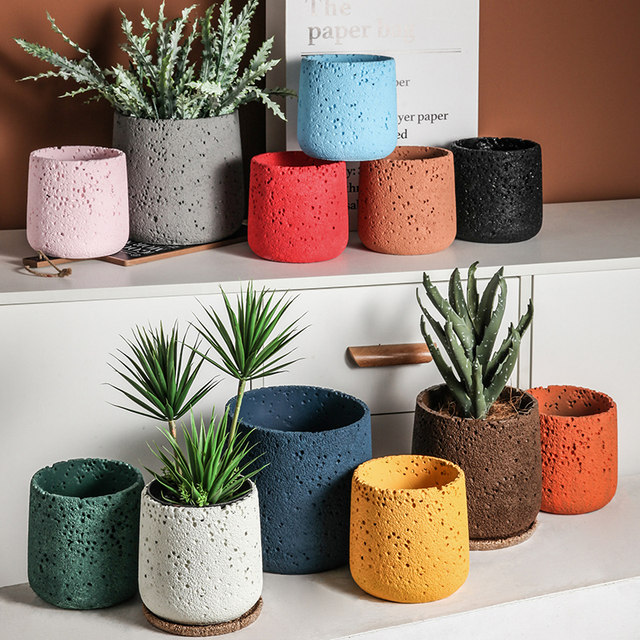 Jianyi Cement Flower Pot Nordic Style Simple Creative Pot Plant Green Plant Large Sandstone Volcanic Stone Natural Texture