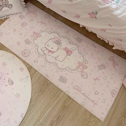 Pink Cartoon Cute Kitten Girls' Bedroom Bedside Rug Imitation Cashmere Non-Slip Cream Style Room Thickened Foot Mat