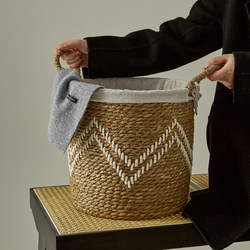 Retro Rattan Jute Hand-Held Dirty Clothes Basket Toy Storage Basket Living Room Bedroom Guesthouse Storage Basket Large Capacity