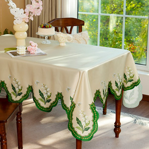 
French lily of the valley tablecloth waterproof tablecloth pastoral style special-shaped fabric coffee table cloth light luxury high-end rectangular cover cloth