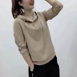 Loose Hooded Long-Sleeved Thin Sweatshirt for Women 2025 Spring New Style Fashionable Casual Versatile Solid Color Top