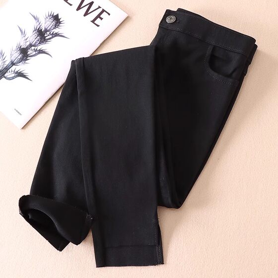 Skin thin outside wearing bottoming boots, pants, female foreign spirit slits, wool edge, new slim high waist pencil long pants wa3003
