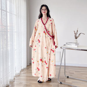 
Japanese sweet pure cotton gauze plus length large size nightgown women's spring and autumn long sleeve plus fat 200*0.5kg nightgown home service