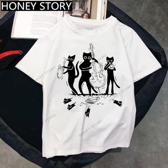 CartoonBlackCatT-shirt Cartoon Black Cat Print Uniform T-shirt for Men ...