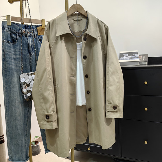 
Khaki casual pure cotton windbreaker for women mid-length spring and autumn new Korean version high-end small coat jacket