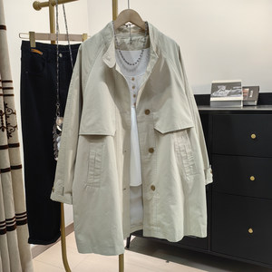 Trench coat coat for women 2025 spring and autumn new Korean version casual single-breasted mid-length high-end pure cotton stand collar top