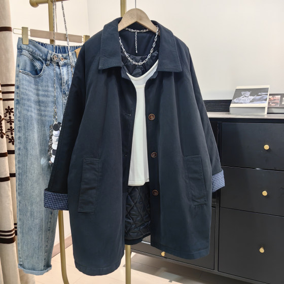 
2025 Autumn and Winter Black Padded Windbreaker Women's Korean Casual Loose Mid-Length Plaid Sleeves Diamond Cotton Warm Jacket