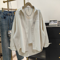 High-End Pure Cotton Thick Shirt Jacket for Women, Spring and Autumn 2025 New Korean Style Casual Boyfriend Style Fashionable Loose Top