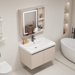 Thickened Honeycomb Aluminum Bathroom Cabinet Set with Integrated Ceramic Washbasin, Deepened Washbasin for Bathroom and Balcony