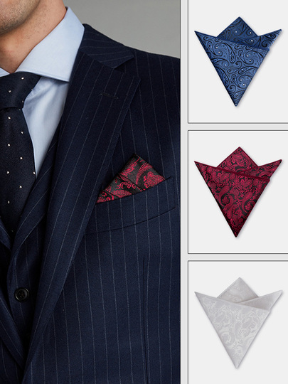 Lot De 4 Pochettes De Costume Pour Homme - Couleurs Classiques (blanc, Bleu, Bordeaux, Champagne), Polyester-soie, Avec Support