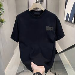 High-End Heavyweight Pure Cotton Short-Sleeve T-Shirt for Men, Trendy Minimalist Print, Versatile, Light Luxury, Stylish Casual Fashion Brand Top