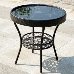 Coffee Table, Round Table, Balcony Rest Table, Home Use Tempered Printed Glass Woven Simple Table, Dining Table, Indoor and Outdoor Table