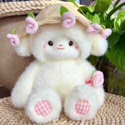 Rose-Hugging Lamb Plush Toy Cute Stuffed Animal Doll for Girls Sleeping Cuddle Toy Birthday Gift for Girlfriend