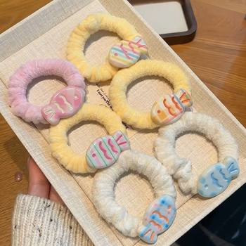 
Douyin supply cute cream fish hair band fabric velvet hair rope simple hair tie colorful fish rubber band sweet