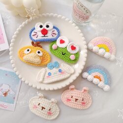 Handmade Crochet Yarn Frog, Doraemon, Psyduck, Cinnamoroll, Rabbit, Rainbow Animal Cartoon Velcro Hair Clip Bb Clip