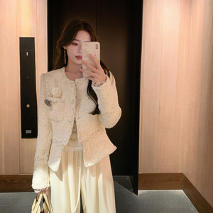 
ByYou spring new high-end small fragrance white woolen coat women's short temperament slim woolen coat