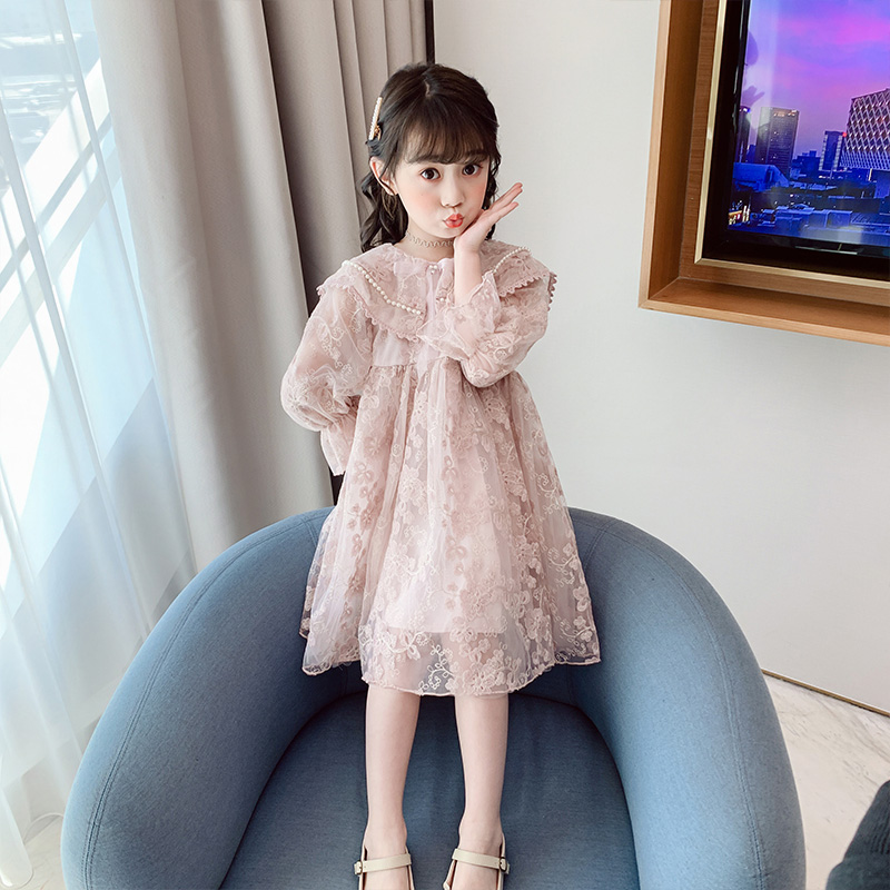 Korea 秋冬女童蕾丝娃娃领连衣裙