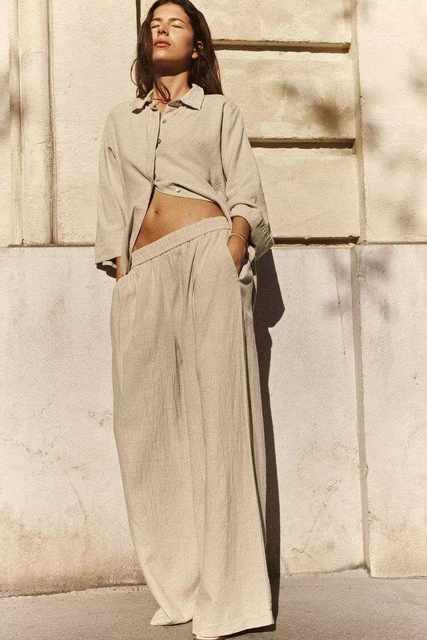 ZARATame new women's linen blend high waist wide leg pants 4387076 052 3108709 511