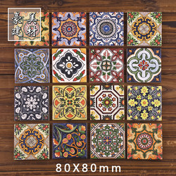 Antique-Style Art Small Tiles, Colorful Floral Pieces, Spanish Hand-Painted Tiles, 80×80mm Waistline Tiles, Background Wall Tiles