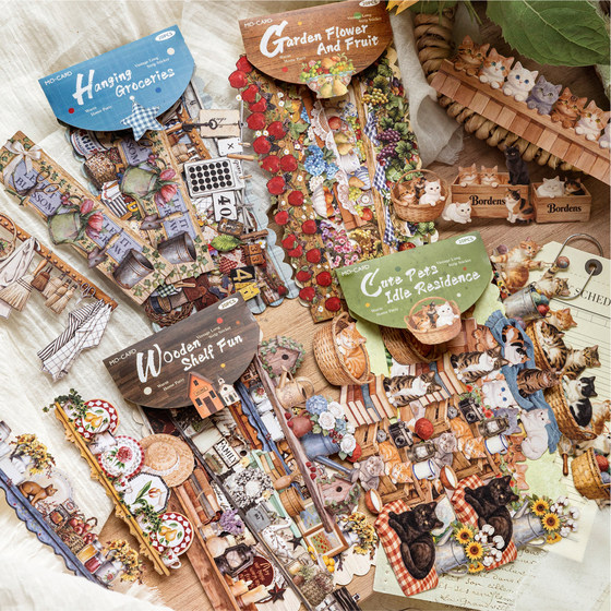 
Momo retro long hard card stickers warm home party forest handbook material decoration home animal handbook stickers