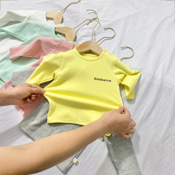 Baby long -sleeved T -shirt spring autumn and winter baby pure cotton elastic baby top children T -shirt boys girl bottom shirt
