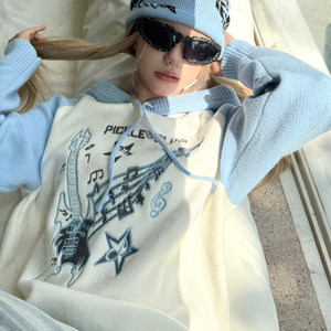 
Liangmai Kimchi American Ghost Guitar Embroidered Hooded Sweater Loose and lazy style Casual versatile long-sleeved hoodie