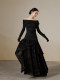 ONMOON Autumn and winter irregular velvet a-line skirt 2024 new versatile draped warm long skirt for women