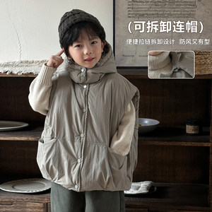 
Muchenjia's new winter clothing 2025 boys' solid color hooded quilted vest for small and medium-sized children plus fleece vest and cotton coat
