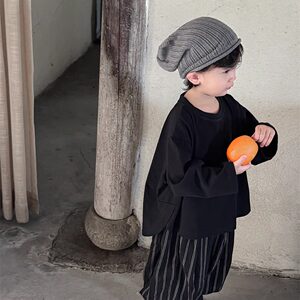 
Muchenjia's new spring clothing 2026 boys' solid color long-sleeved T-shirts for children and middle-aged children irregular round neck tops bottoming shirts