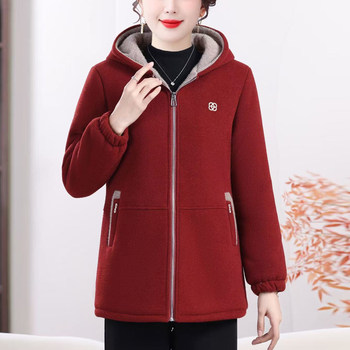 
Middle-aged and elderly mother's winter clothing plus velvet thickened jacket for women, fashionable, warm, casual cotton clothing, hooded top for women